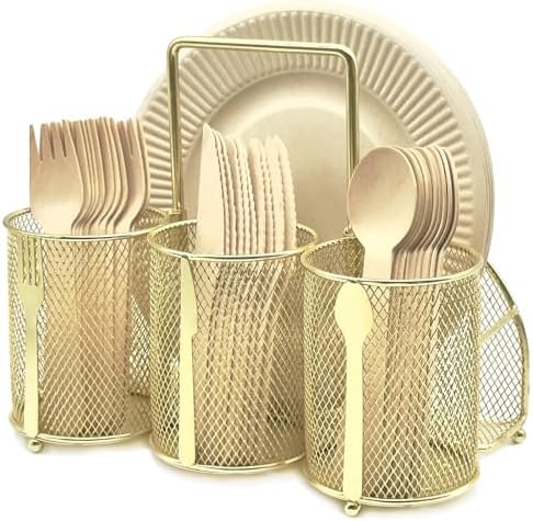DysanVica Utensil Caddy Silverware Holder - Party Cutlery Organizer Gold by DysanVica
