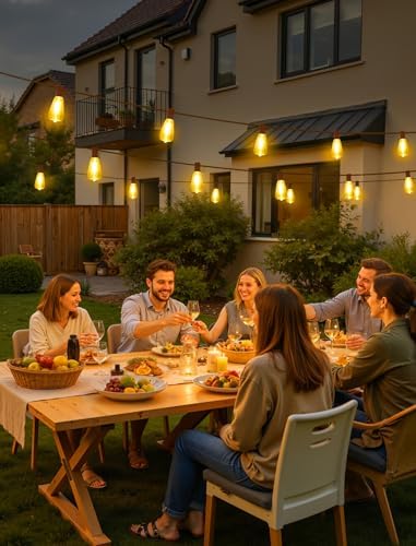 Larkvue 50FT(2x25FT) Outdoor String Lights, Patio Lights with 20+2 LED Dimmable Waterproof ST38 Vintage Shatterproof Bulb for Bistro Cafe Fence, Brown - Image 6