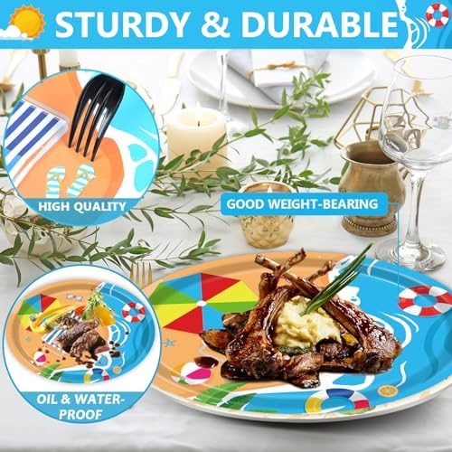 Qyeahkj 50 PCS Beach Oval Paper Plates Large 11” Disposable Pool Party Decorations Summer Platters Tableware Supplies Favor for Summer Hawaiian Luau Party Tableware Set - Image 4