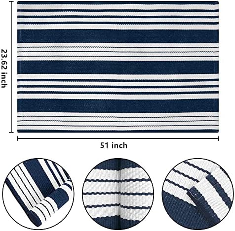 Blue and White Outdoor Rug 24"x51"Washable Cotton Farmhouse Front Porch Rug - Image 2