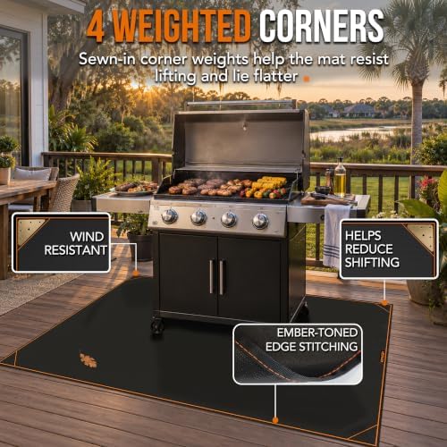 76 x 52in Under Grill Mat for Outdoor Grill, 4 Weighted Corners - Image 5
