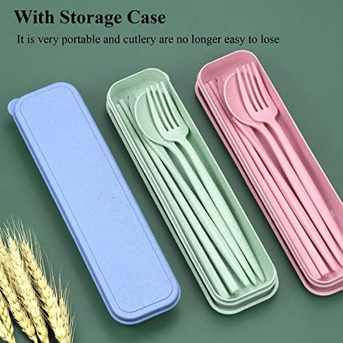 DISSKNIC 4 Sets Travel Utensils with Case, Cutlery Set Chopsticks Fork Spoon Knife with Case, Reusable Plastic Utensils Sets for Lunch Box Accessories,Portable Lunch Box Utensils Set for Daily Use - Image 4