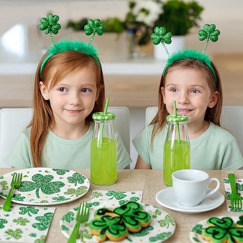 100 Pcs St. Patrick’s Day Shamrock Tableware Party Supplies Set, Serves 25 – Disposable Green Clover Paper Plates, Napkins, and Forks for Irish Celebration, Lucky Party, or Spring Festival Decorations - Image 4