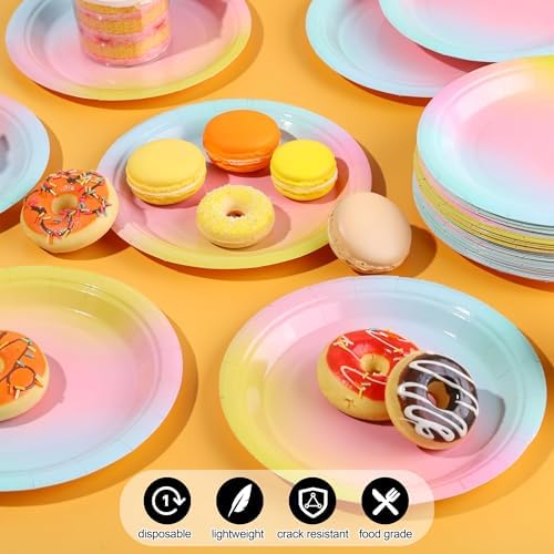 Breroa 72 Pcs Rainbow Paper Plates 7 Inch Bulk Rainbow Plates Disposable - Image 4