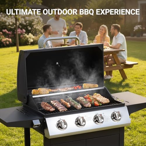 HUGROVE 40,000 BTU Propane Gas Grill, 4 Burner Outdoor BBQ Grill - Image 5