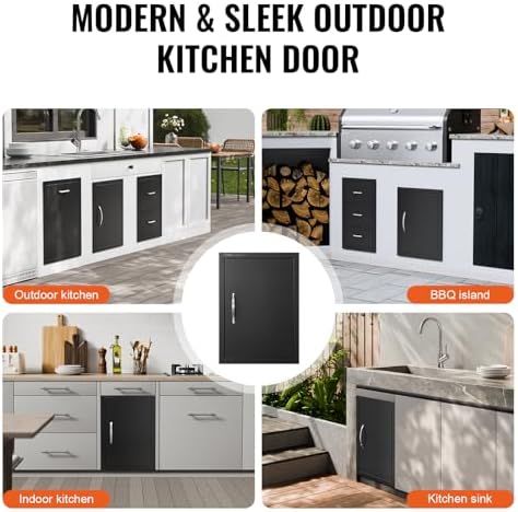 VEVOR Outdoor Kitchen Door - 16W x 22H Inch, Flush Mount, Vertical Wall Door with Handle, for BBQ Island and Grilling Station - Image 6