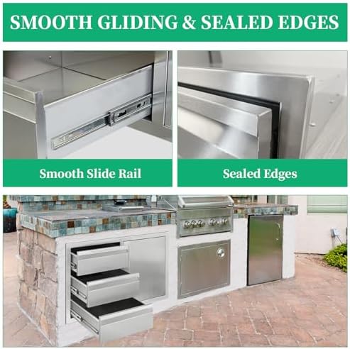 Outdoor Kitchen Door Drawer Combo Cabinet with BBQ Access and Triple Drawers for Outdoor Kitchen Island, Dimensions 38.1"" W x 22.6"" H x 20.8" (Drawer and Right Door Combo) - Image 5