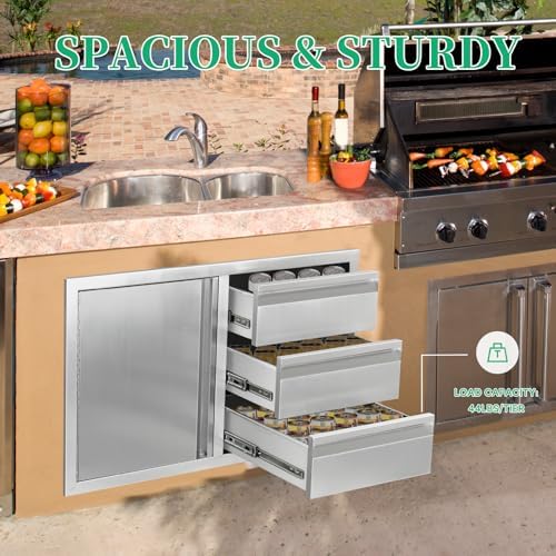Outdoor Kitchen Door Drawer Combo Cabinet with BBQ Access and Triple Drawers for Outdoor Kitchen Island, Dimensions 38.1"" W x 22.6"" H x 20.8" (Drawer and Left Door Combo) - Image 4