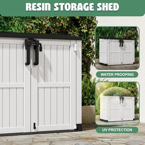 LHBcraft 36 Cu Ft Outdoor Storage Cabinet, Horizontal Resin Storage Shed Box for Backyards, Patios, Portable Waterproof Outdoor Storage Box with Lockable Doors, Ashen - Image 5