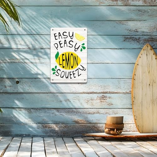 BEASTZHENG Lemon Metal Tin Sign Wall Art Decor Easy Peasy Lemon Squeezy Square Metal Desk Decoration Summer Tin Block Tiered Tray Sign for Shelf Home - Image 4