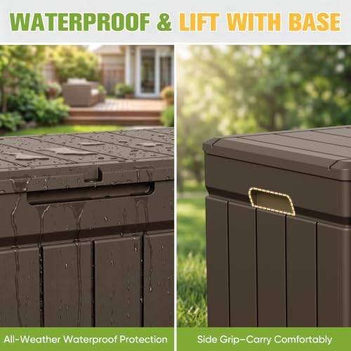 Greesum 82 Gallon Resin Deck Box All Weather Large Outdoor Storage for Patio Furniture, Toys, Garden Tools, Lockable, Brown - Image 2