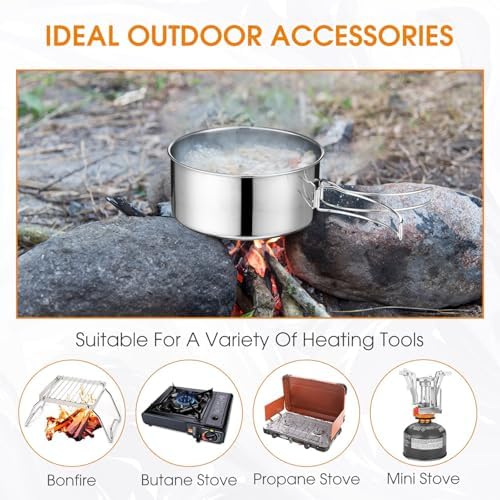 Funnymoom 14 Piece Camp Cooking Set, Stainless Steel Camping Cookware with Pot and Pan Kit 2 Set Stainless Steel Cups Plates Forks Knives Spoons for Camping, Backpacking, Outdoor Cooking and Picnic - Image 6