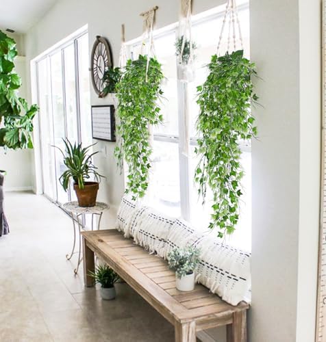 RECUTMS Artificial Hanging Plant Faux Ivy Vine with White UV Resistant Leaf - Image 4