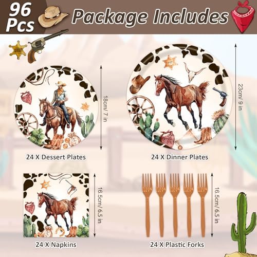 96 PCS Western Cowboy Party Paper Plates Napkins Set for 24 Guests - Image 3