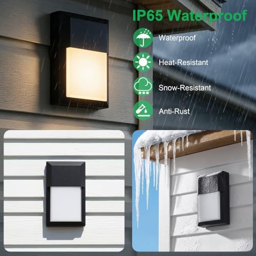 LIT-PaTH Outdoor Wall Light Fixture, Aluminum, LED 3000K, Black, 2 Pack - Image 3