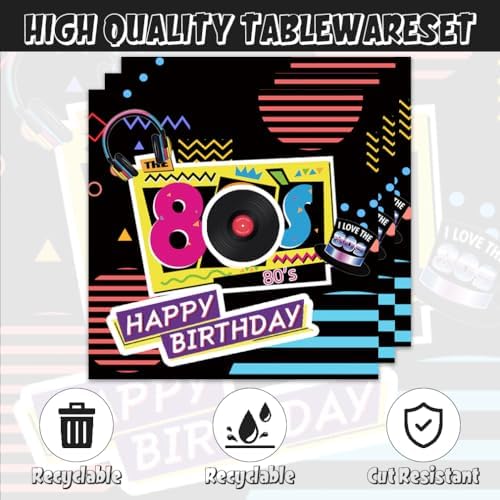 40Pcs 80s Birthday Party Decorations Plates 80s Themed Tableware Include Paper Plates Napkins for 20 Guests Baby Shower Birthday Party Decorations - Image 4