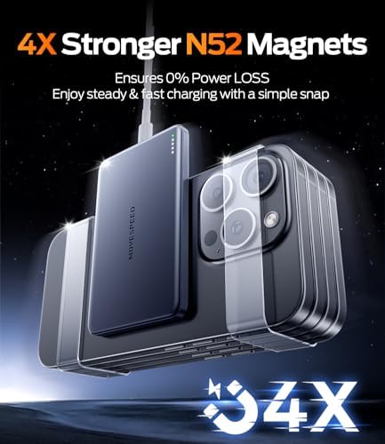 MOVE SPEED 0.5'' 10,000mAh Magnetic Power Bank, MagSafe Portable Charger iPhone 17 Air Accessories,Magsafe Battery Pack for iPhone 17 Pro Max Air/16/15/14/13/12,Travel Essential,Glacier Gray - Image 5