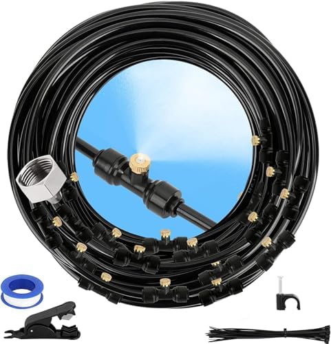 GMAULEE Misting Cooling System, DIY 78.8FT(24M) Misting Line +24 Brass Mist Nozzles+ a Brass Connector(3/4'') Outdoor Mister System for Patio Waterpark Garden Trampoline Greenhouse by GMAULEEWaterMistingSystem