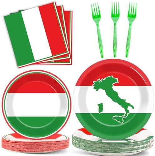 100 Pcs Italian Flag Plates and Napkins Party Supplies Italy Flag Disposable Paper Tableware Set Italian Red White and Green Party Decors Favors for Family Gathering Kitchen Dining Serves 25 Guests by OBUSATT