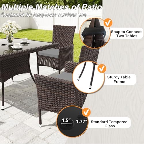 Gotland 15 Piece Outdoor Dining Set, All-Weather Rattan Patio Furniture Set with Umbrella Hole Tempered Glass Square Table, Outdoor Table and Chairs with Removable Cushions for Backyard, Deck Grey - Image 4