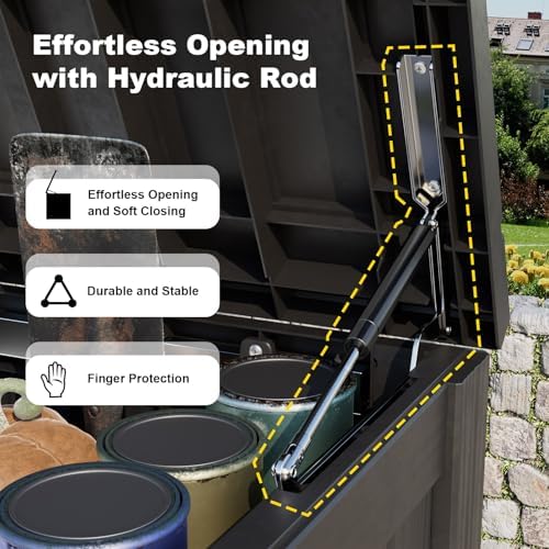 ROJIK 180 Gallon Outdoor Storage Box Waterproof-Patio Furniture Resin Deck Box, Garden Tools, Cushions, Pool Accessories Storage Bench with Lockable Lid and Side Handles (Black, 180 Gal) - Image 3