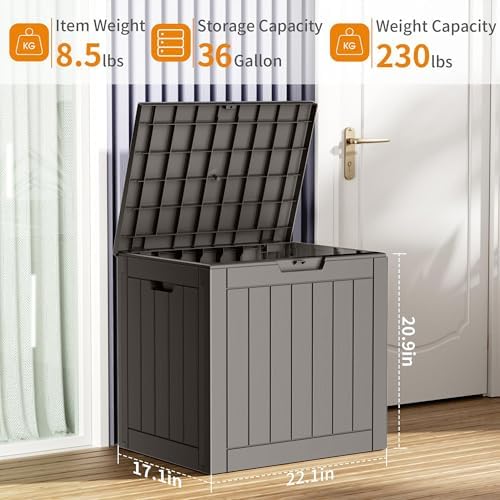 36 Gallon Outdoor Deck Box, Lockable Waterproof Outdoor Storage Boxes For Garden Tools,Indoor Cushions,Accessories Outside Storage Resin Weatherproof Container(Grey) - Image 4