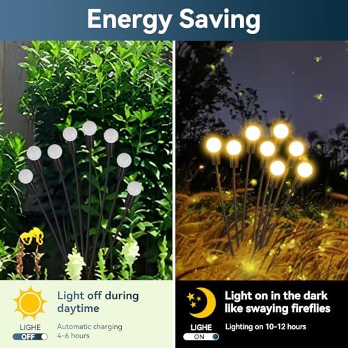 Solar Garden Lights Outdoor Waterproof, 6 Pack 48 LED Swaying Firefly Lights Outdoor Decor Light for Pathway Party Christmas Decoration, Unique Gifts for Women, Warm White - Image 3