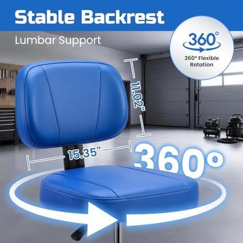 Shop Stool, Garage Stool with Backrest, Mechanic Chair for Workshop, Blue - Image 5