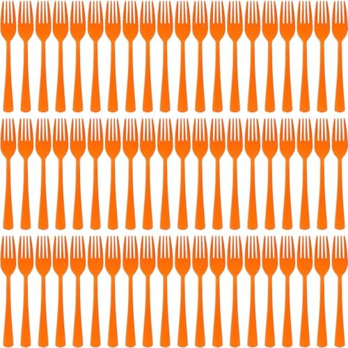 60 Pcs Orange Disposable Plastic Forks Cutlery Heavy Duty Dinnerware Plastic Silverware Flatware for Home Office School Party Picnics Restaurant Outdoor Events or Every Day Use (Orange) by Unknown