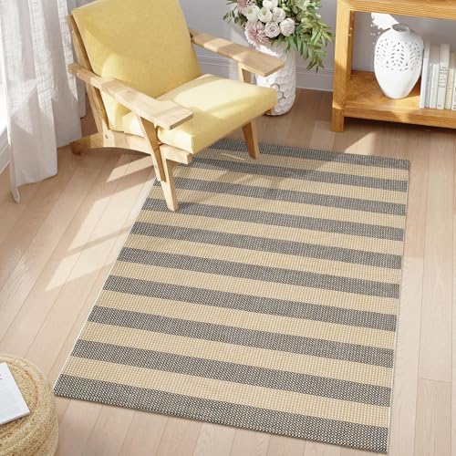 OJIA Indoor Outdoor Rugs 4'x6', Washable Outdoor Patio Rug Tan Camping Rug - Image 6