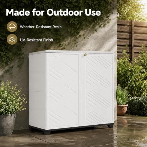 ADDOK Outdoor Storage Cabinet, 60 Gallon Waterproof Resin Patio Storage Cabinet with Double Doors, Weather-Resistant Organizer for Garden Tools/Home/Toys/Porch - Image 3