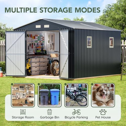 10 x 12 FT Metal Storage Shed for Backyard Nightblue - Image 5