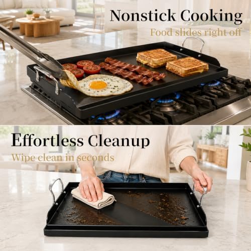 QuliMetal 25" x 16" Pre-Seasoned Cast Iron Flat Top Griddle - Image 5