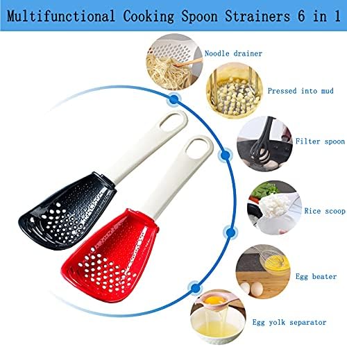 6in1 Multifunctional Kitchen Cooking Spoon- Kitchen Gadgets Strainers for egg yolk Separator- Grater Masher- Colander Skimmer Scoop- for Mashing, Grating, Draining, Heat Resistant (3Pcs black) - Image 3