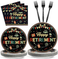 96 PCS Retirement Party Paper Plates Napkins Colorful Vintage Retirement Disposable Party Plates Dinnerware Set Retired Tableware Supplies for Men Women Goodbye Going Away Gatherings Decorations by Oitnlaughter