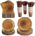 400 Pcs Disposable Rustic Wood Grain Slice Tableware Set for 50 Guests by COSINIA
