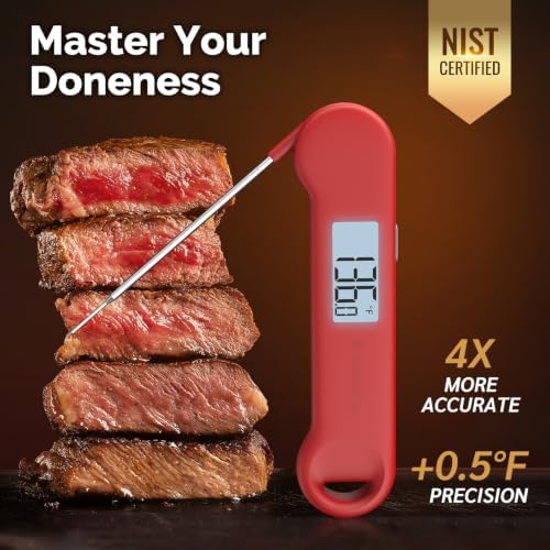 0.5 Sec Instant Read Meat Thermometer Digital for Outdoor Fryer, Red - Image 3