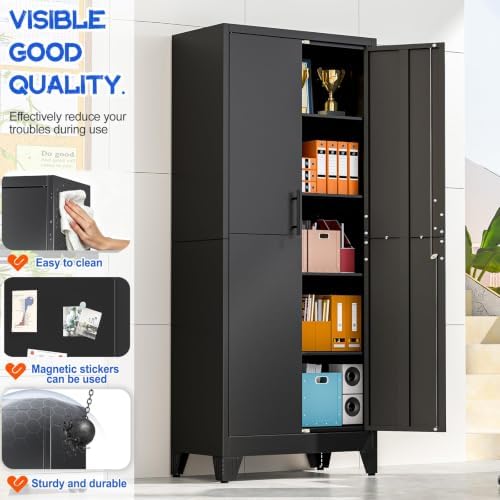 GAIOUS Tall Metal Storage Cabinet with Lock, Freestanding Steel Bookcase - Image 4
