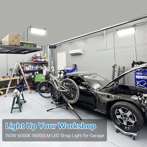 YQNLIFA 150W LED Shop Light, 18000LM 6000K Waterproof Garage Lights, 2 Pack - Image 2