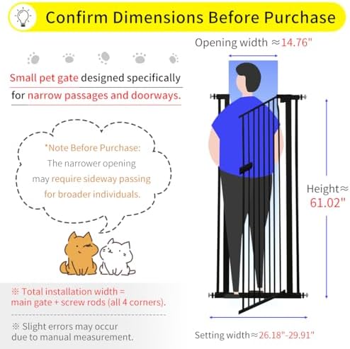 Lumizone Extra Tall Cat Gate 61.02" High 26.18"-29.91" Wide Pet Gate Black - Image 2