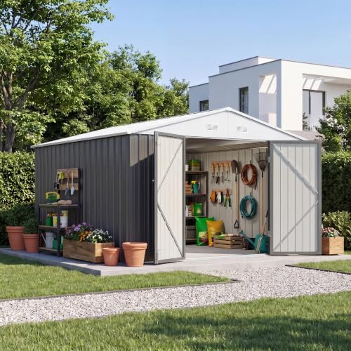 Patiowell 10x14 FT Outdoor Storage Shed, Grey by Patiowell