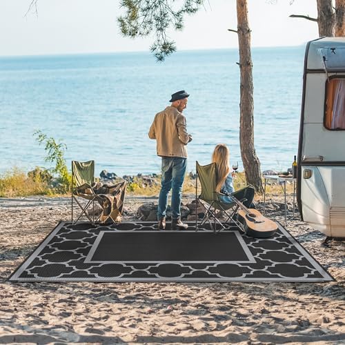 GENIMO Outdoor Rug, Waterproof Plastic Rugs for Patio, 6'x9' Black Gray - Image 6