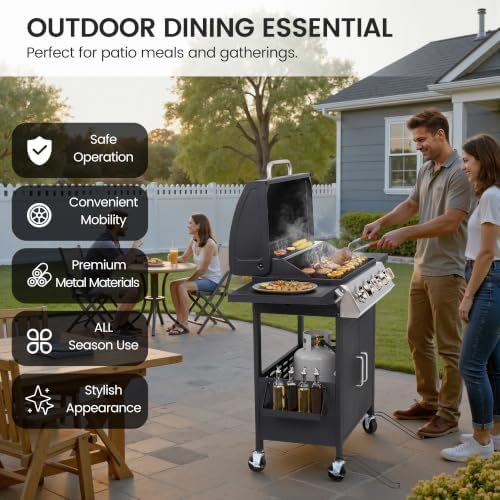 HUGROVE 40,000 BTU Propane Gas Grill, 4 Burner Outdoor BBQ Grill - Image 3