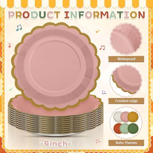 48 Pcs Colorful Paper Plates 9 Inch Boho Scalloped Paper Disposable Dinner Dessert Plates for Birthday Wedding Bridal Party Supplies, 6 Colors - Image 3