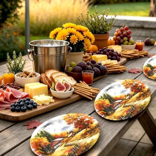 AnyDesign 50 Pcs Fall Paper Plates 12 Inch Large Watercolor Landscape - Image 6