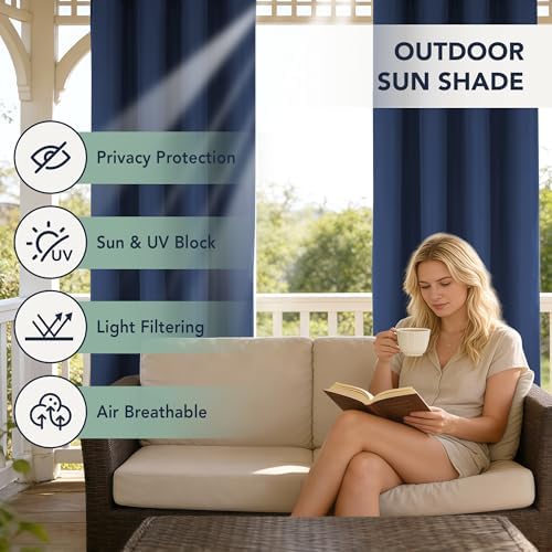 Outdoor Curtains for Patio Waterproof, 6 Drape Panels, Sun Shades - Image 3