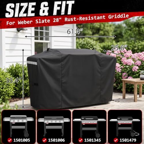 Utheer 600D Grill Cover for Weber Slate 28" Rust-Resistant Griddle 3401060 - Image 2