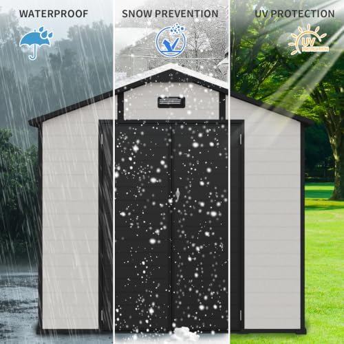 8x10 FT Plastic Outdoor Storage Shed with Lockable,Window & Floor,Beige - Image 6