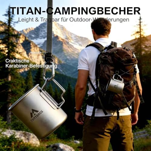 THTYBROS Titanium Cup Ultralight Camping Mug with Foldable Handle & Lid, Pure Titanium Cookware for Outdoor Hiking, Backpacking, Picnic, and Campfire - Image 5