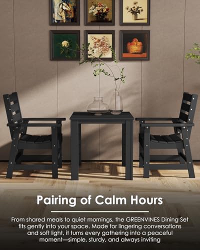 GREENVINES 5-piece Patio Dining Set, HDPE Square Table & 4 Chairs, Black - Image 3